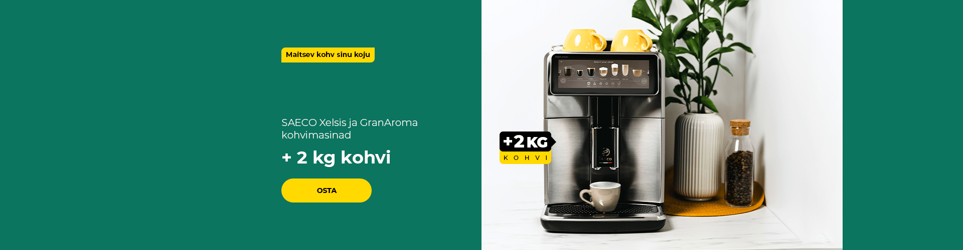 SAECO Xelsis ja GranAroma kohvimasinad + 2 kg kohvi