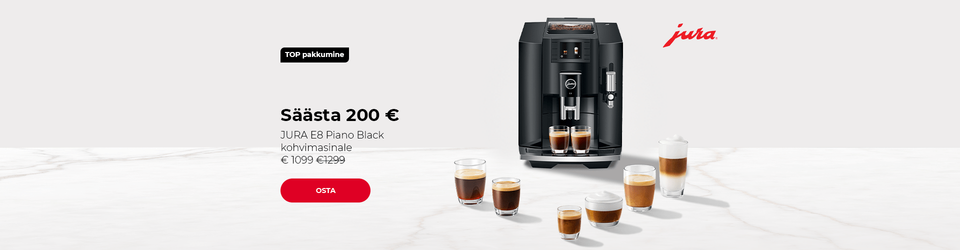 Eriline hind JURA E8 Piano Black kohvimasinale € 1099 €1299